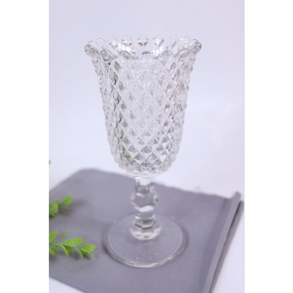 Antique Victorian Celery Sawtooth Glass Goblet Cup Clear 9.5”